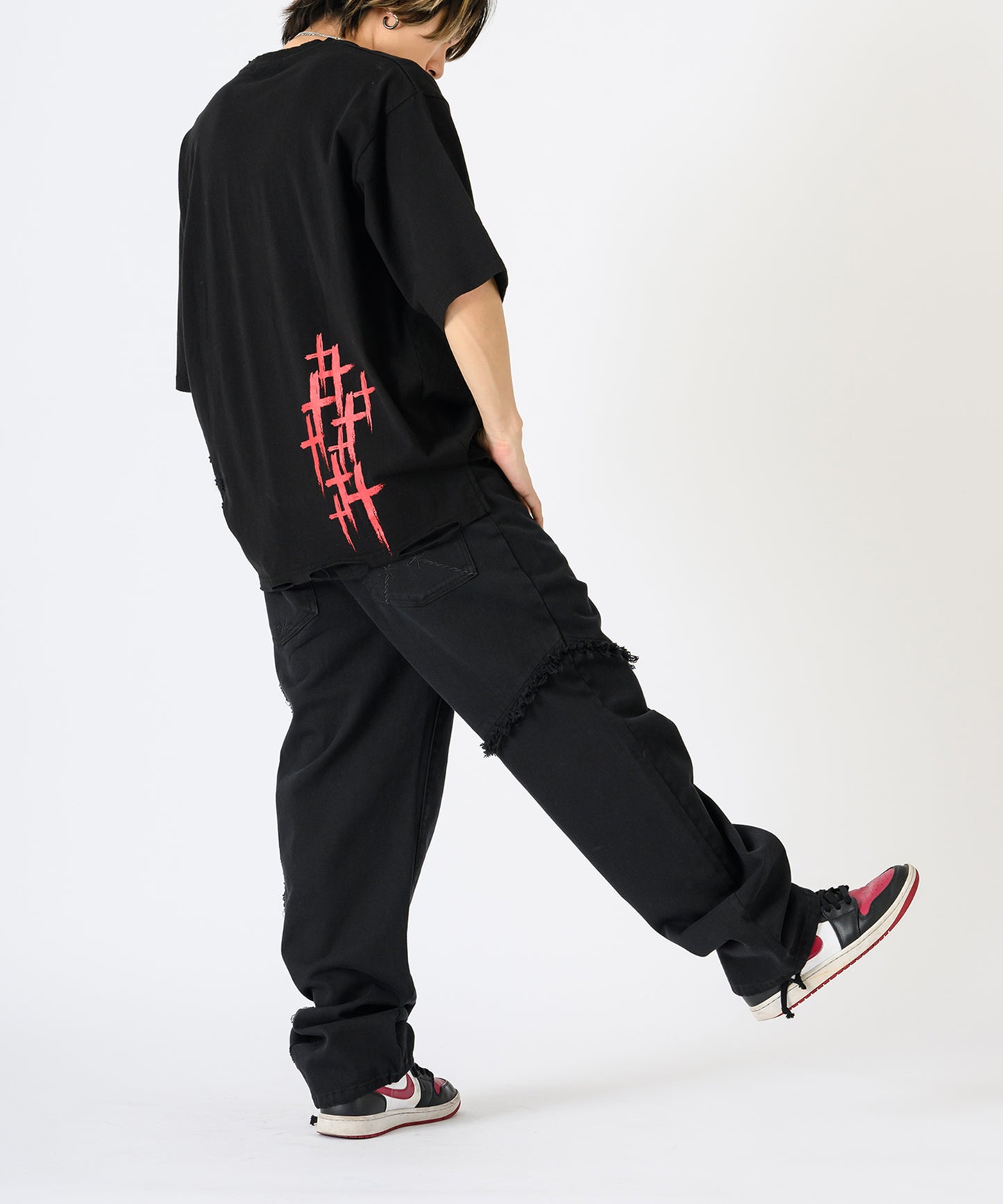 フリンジ切り替えワイドパンツ