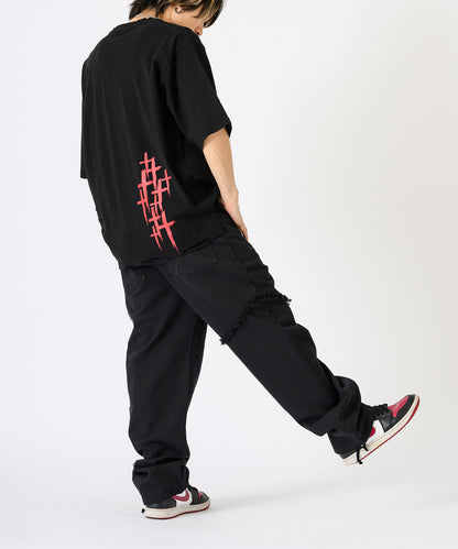 フリンジ切り替えワイドパンツ