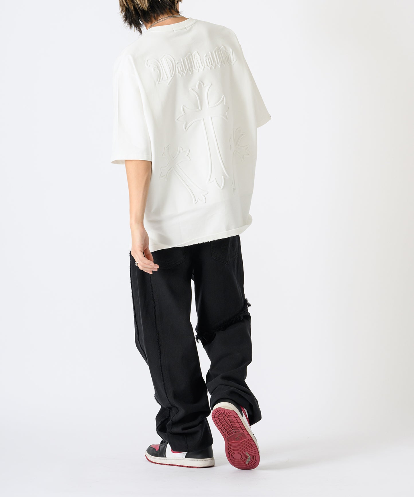 フリンジ切り替えワイドパンツ