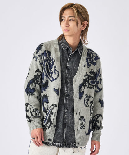 モヘアタッチ総柄カーディガン