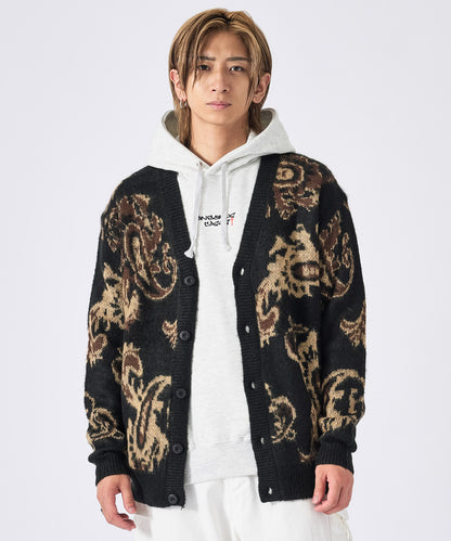 モヘアタッチ総柄カーディガン