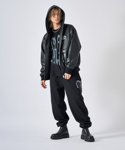 フーデッドフェイクレザージャケット