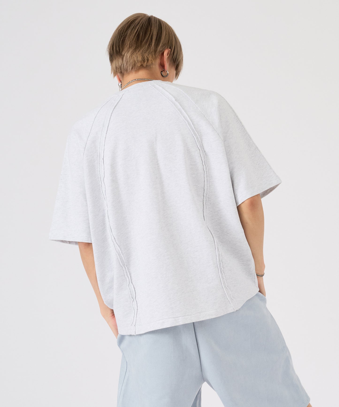 カットオフ切り替え半袖Tee