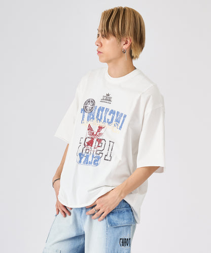 カットオフ切り替えロゴプリント半袖Tee