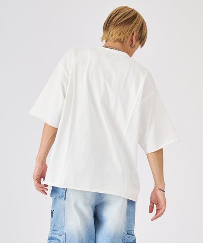 カットオフ切り替えロゴプリント半袖Tee