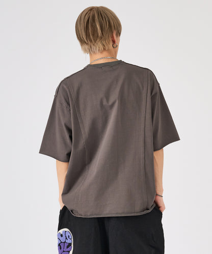 カットオフ切り替えロゴプリント半袖Tee