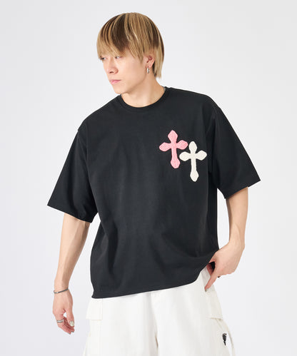 極太糸クロス刺繍半袖Tee