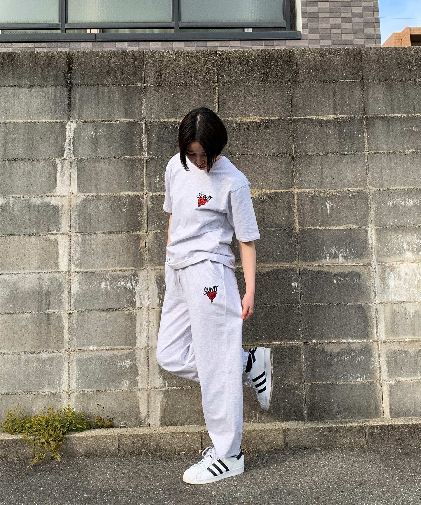 ハートワンポイントロゴ刺繍セットアップ