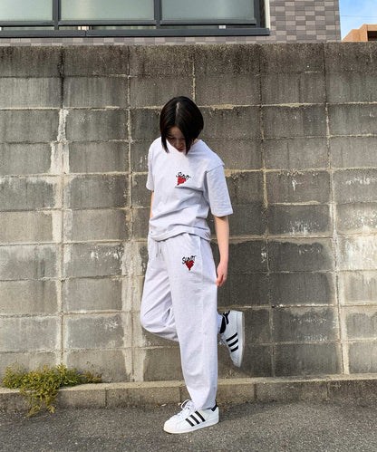 ハートワンポイントロゴ刺繍セットアップ