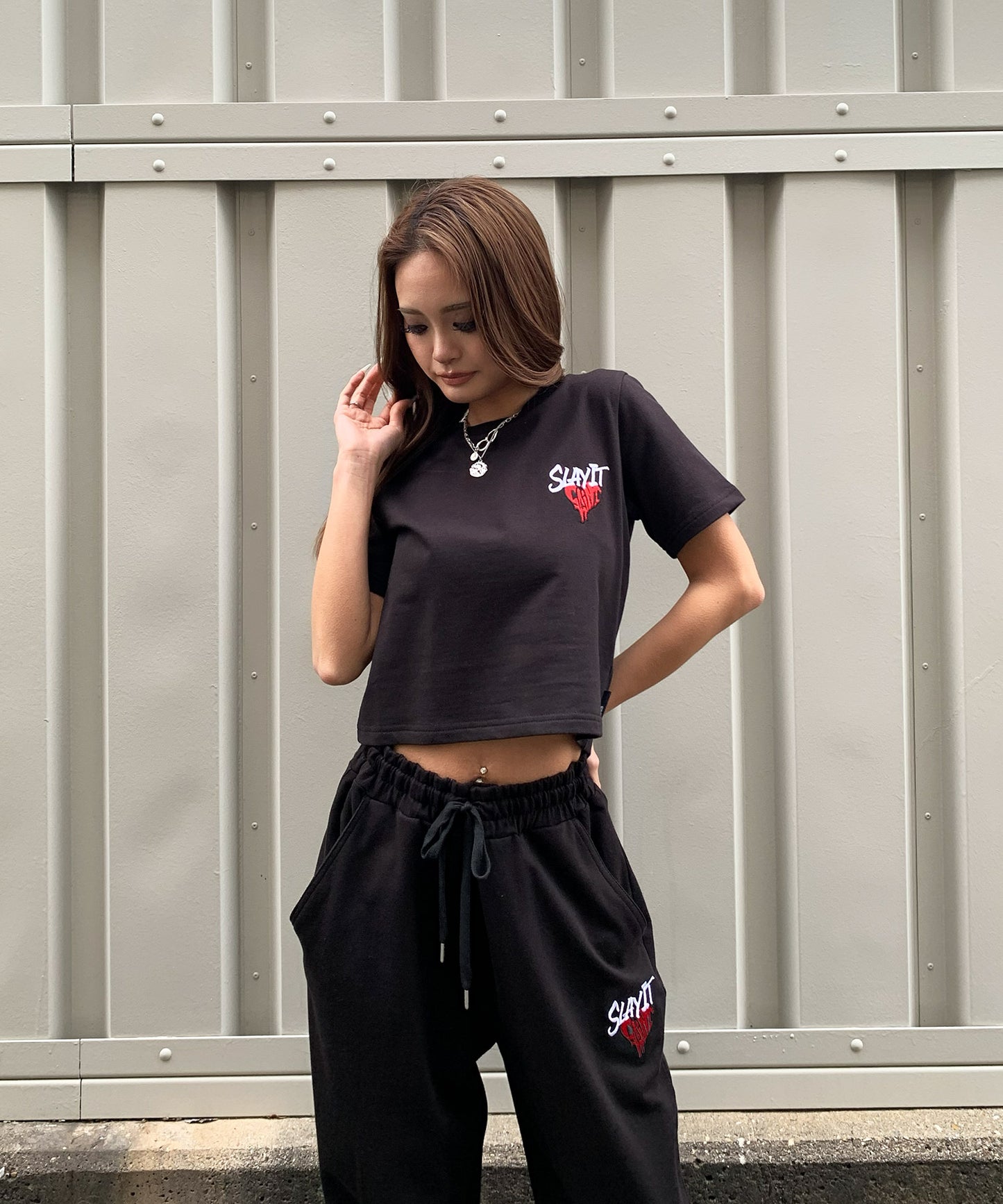 ハートワンポイントロゴ刺繍セットアップ