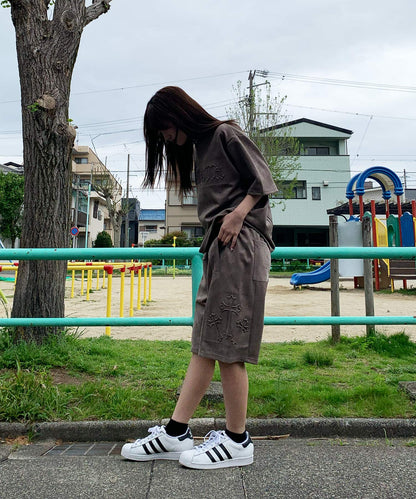 カットスエード　クロスエンボス半袖セットアップ