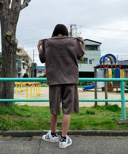 カットスエード　クロスエンボス半袖セットアップ