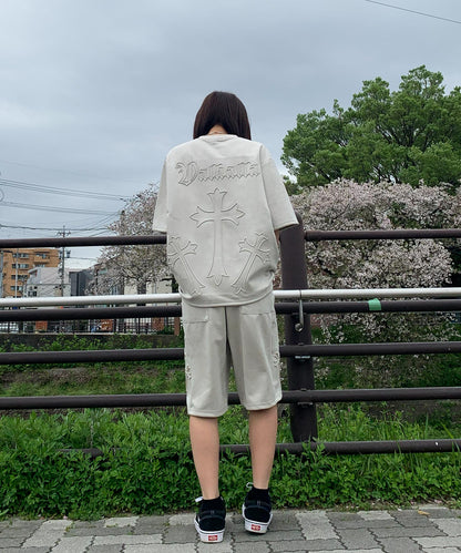 カットスエード　クロスエンボス半袖セットアップ