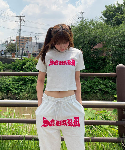 グリッターラメサガラ刺繍半袖Tシャツ