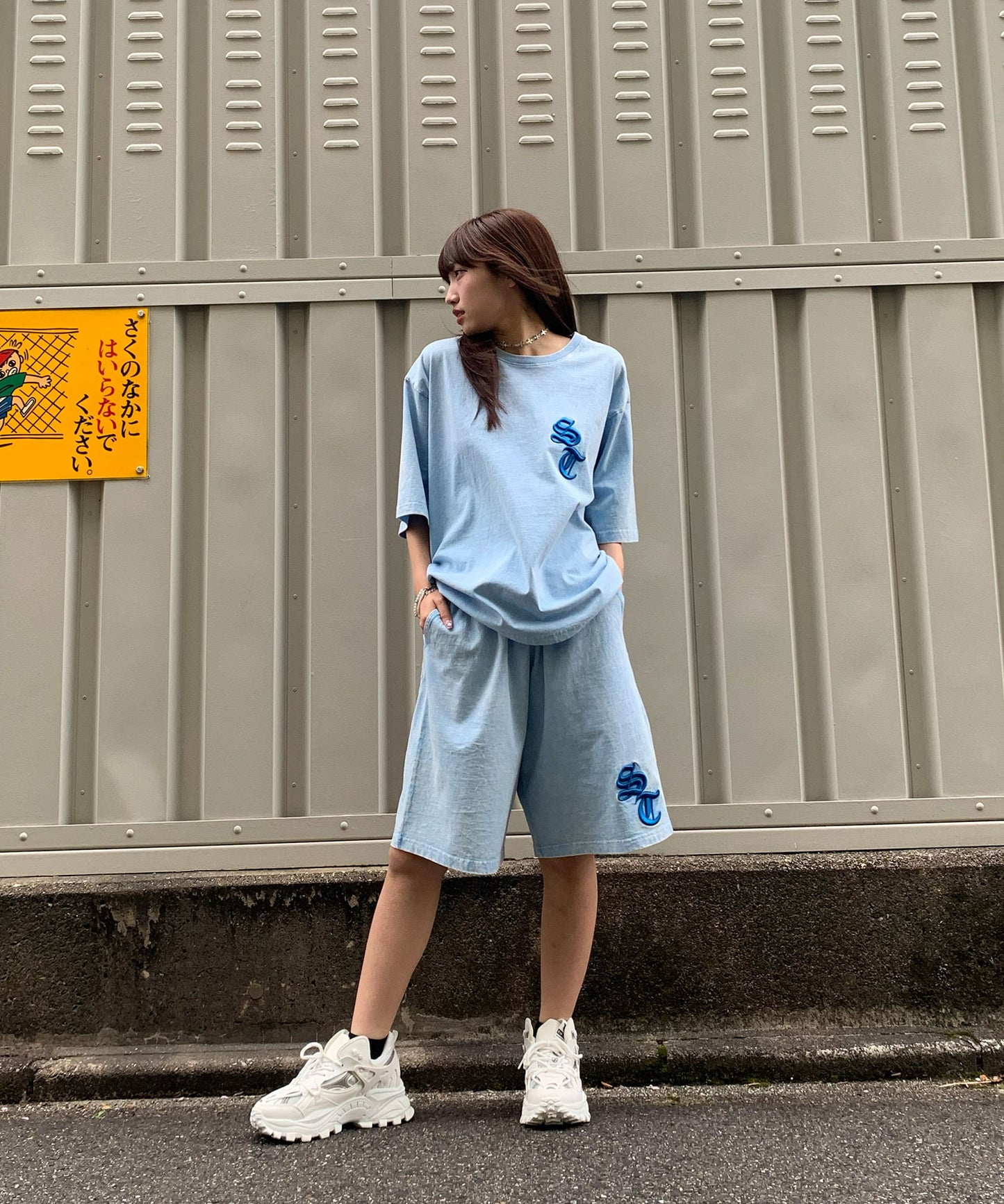硫化天竺　ロゴアップリケ刺繍セットアップ