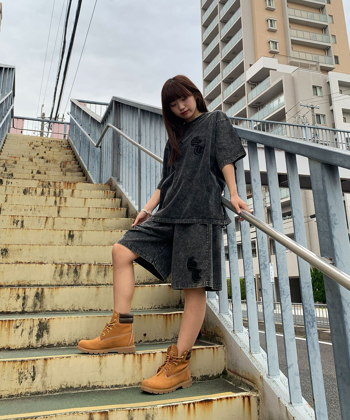 硫化天竺　ロゴアップリケ刺繍セットアップ