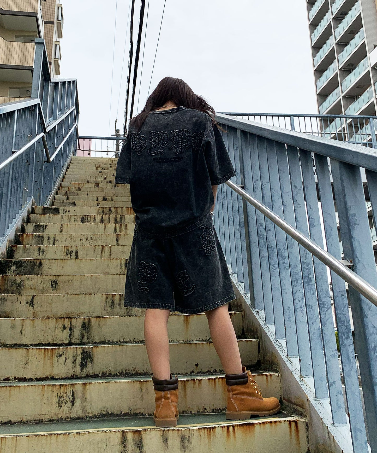 硫化天竺　ロゴアップリケ刺繍セットアップ