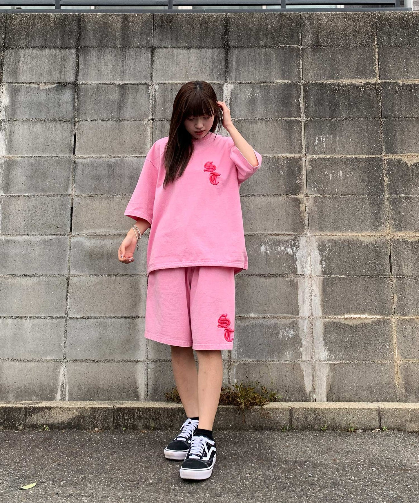 硫化天竺　ロゴアップリケ刺繍セットアップ