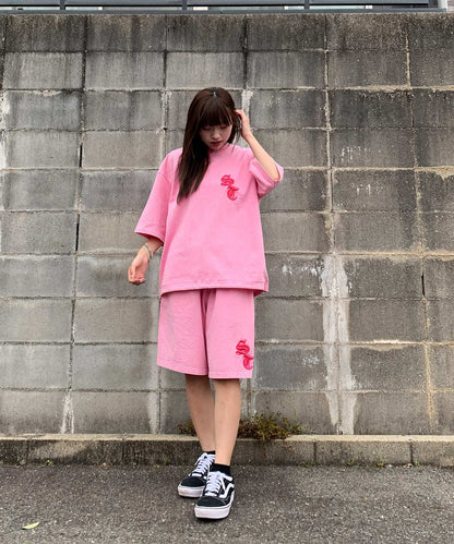 硫化天竺　ロゴアップリケ刺繍セットアップ