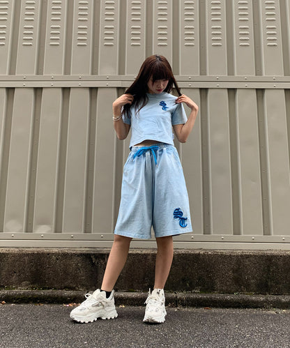 硫化天竺　ロゴアップリケ刺繍セットアップ