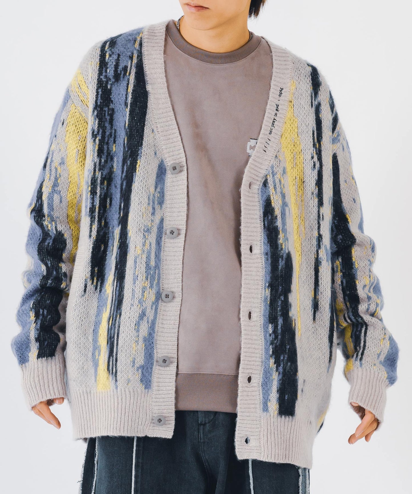 モヘアタッチ総柄カーディガン