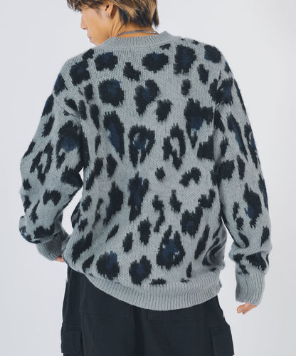 モヘアタッチ総柄クルーニット