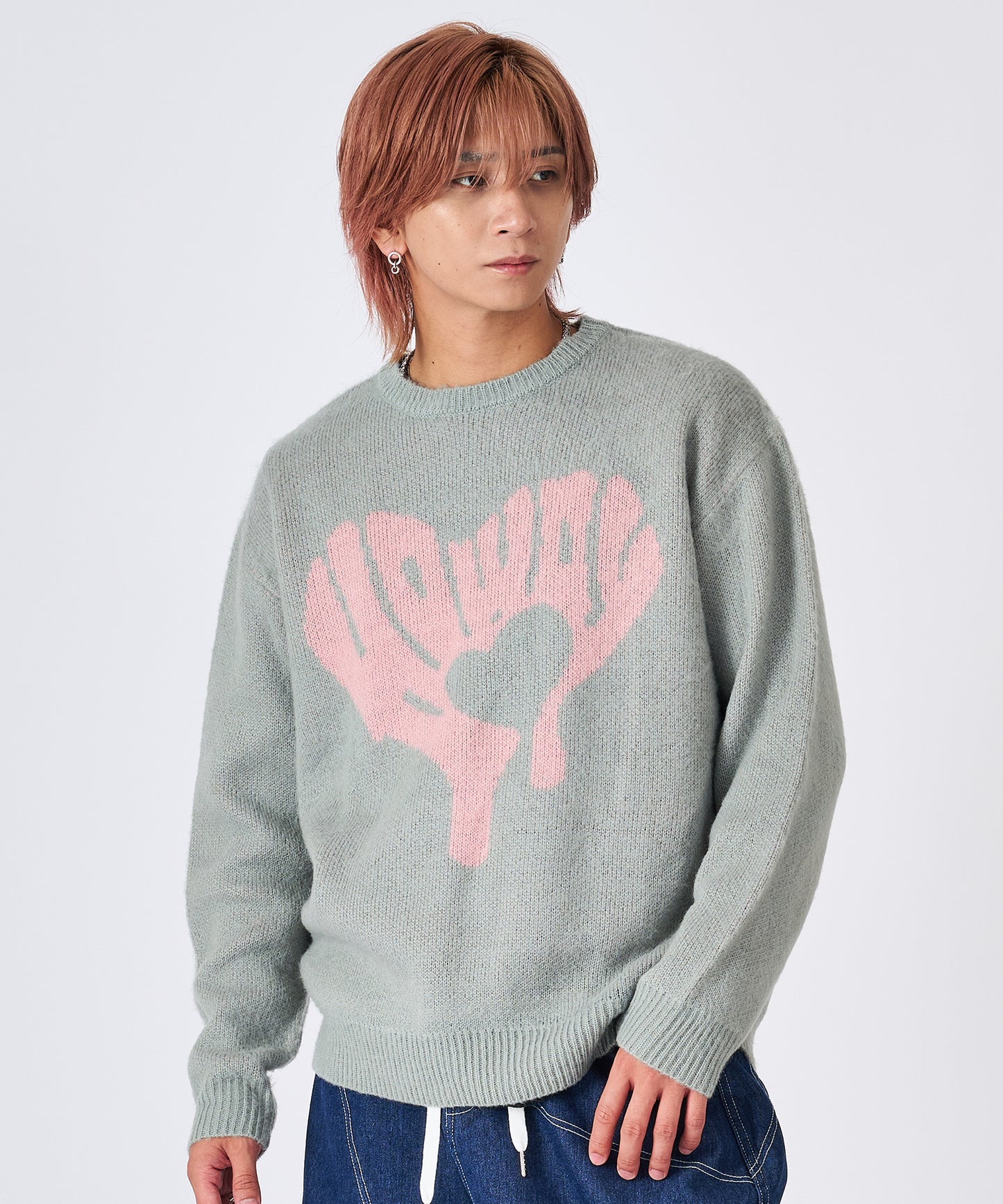 ハート柄モヘアタッチニット