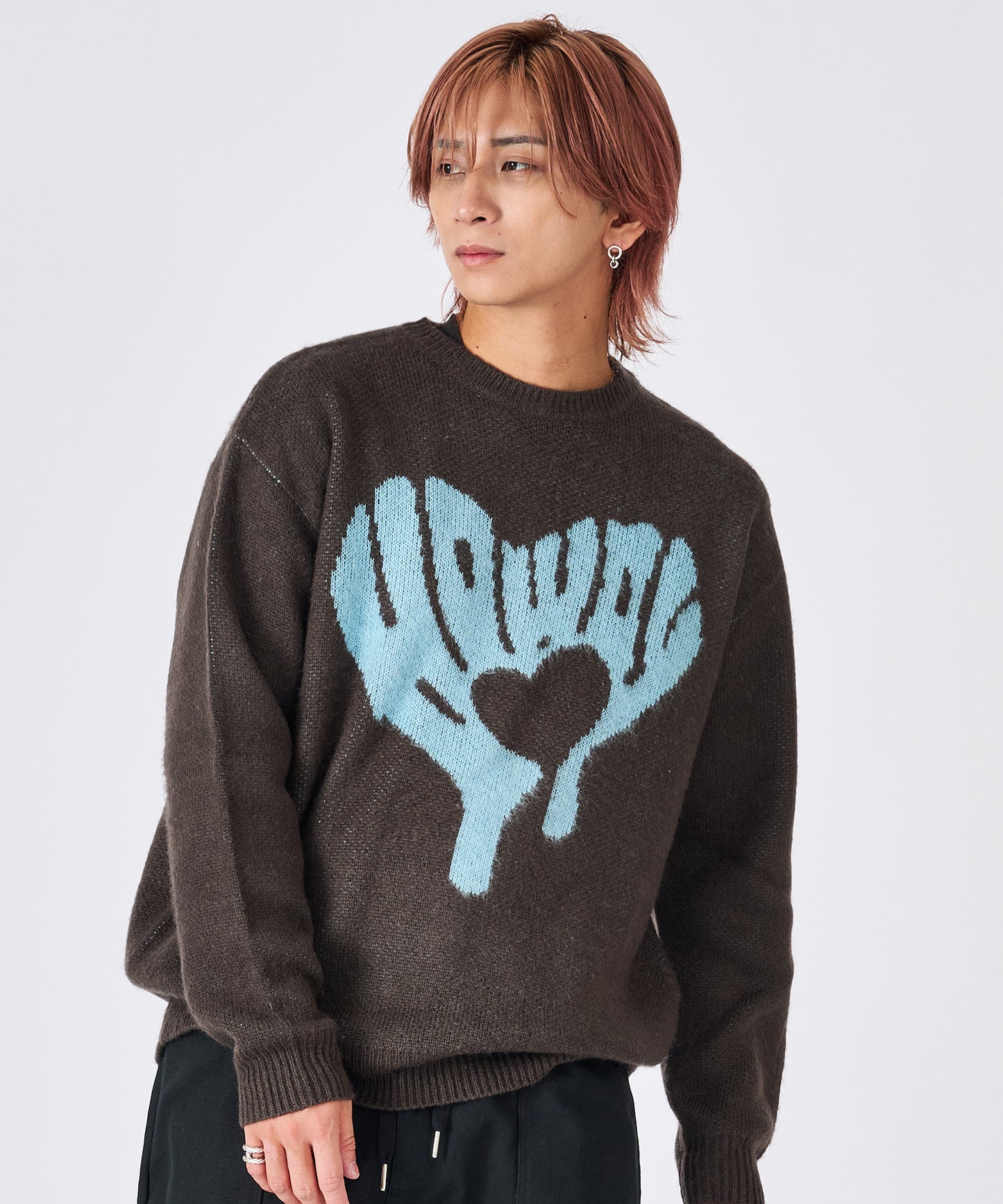 ハート柄モヘアタッチニット