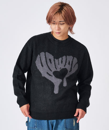 ハート柄モヘアタッチニット
