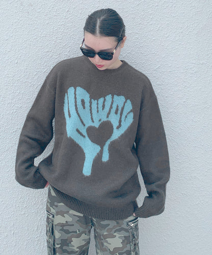 ハート柄モヘアタッチニット