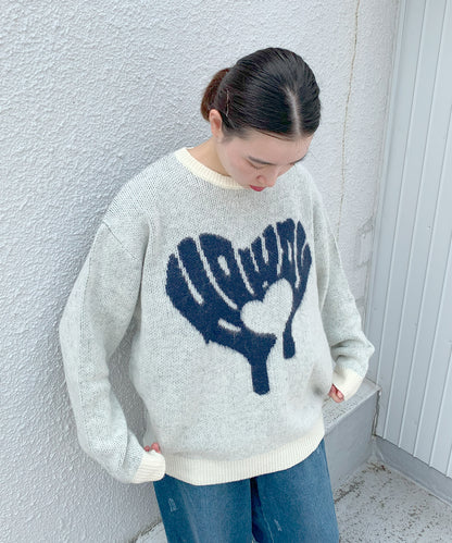 ハート柄モヘアタッチニット