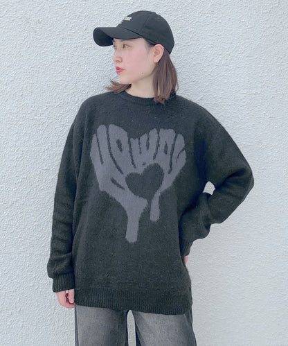 ハート柄モヘアタッチニット