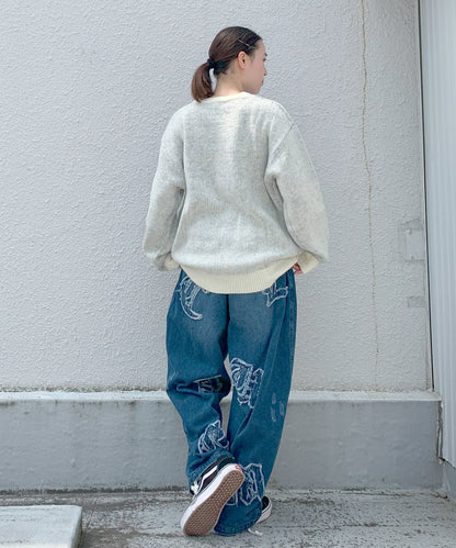 ハート柄モヘアタッチニット