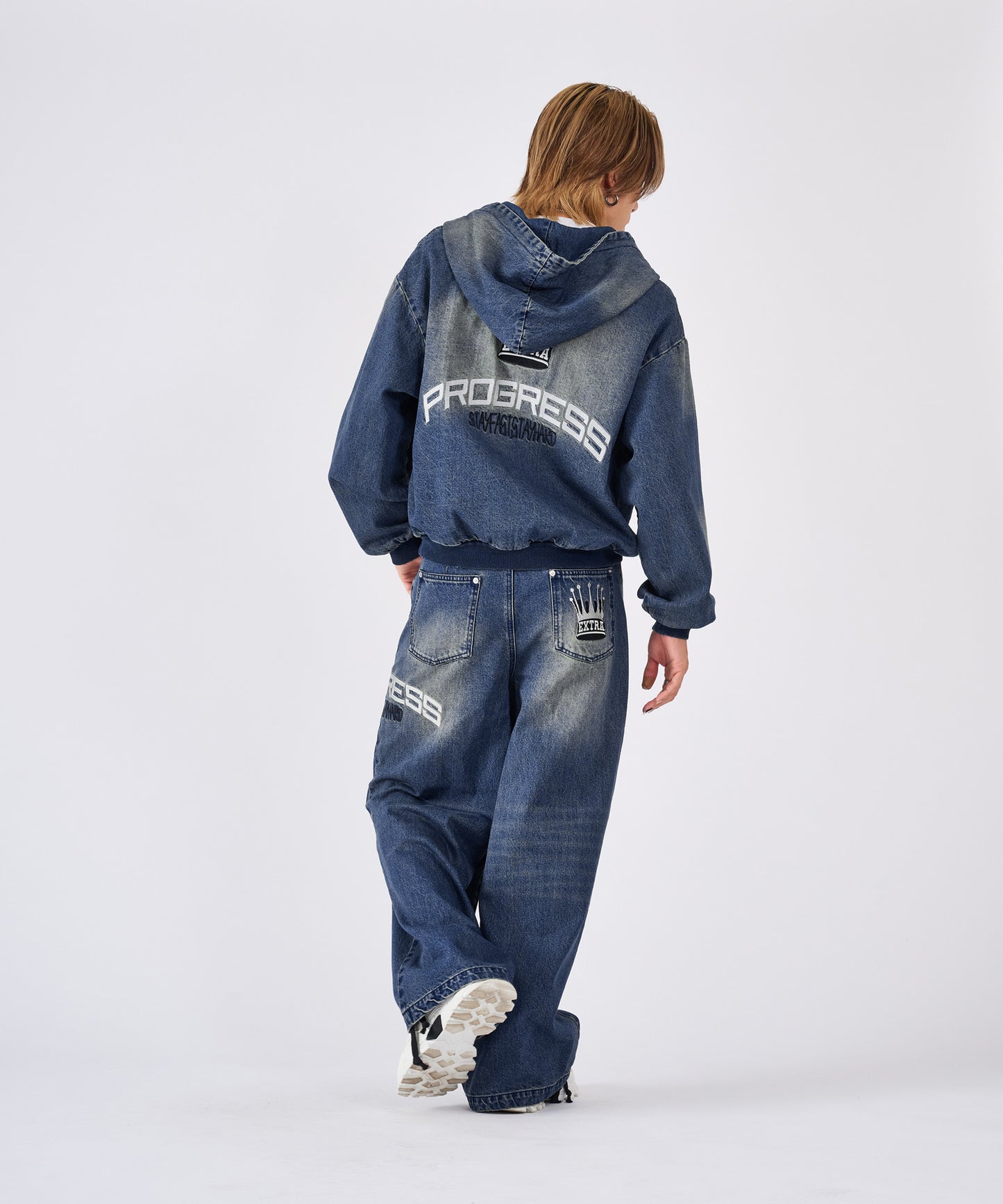 クラウン刺繍デニムセットアップ