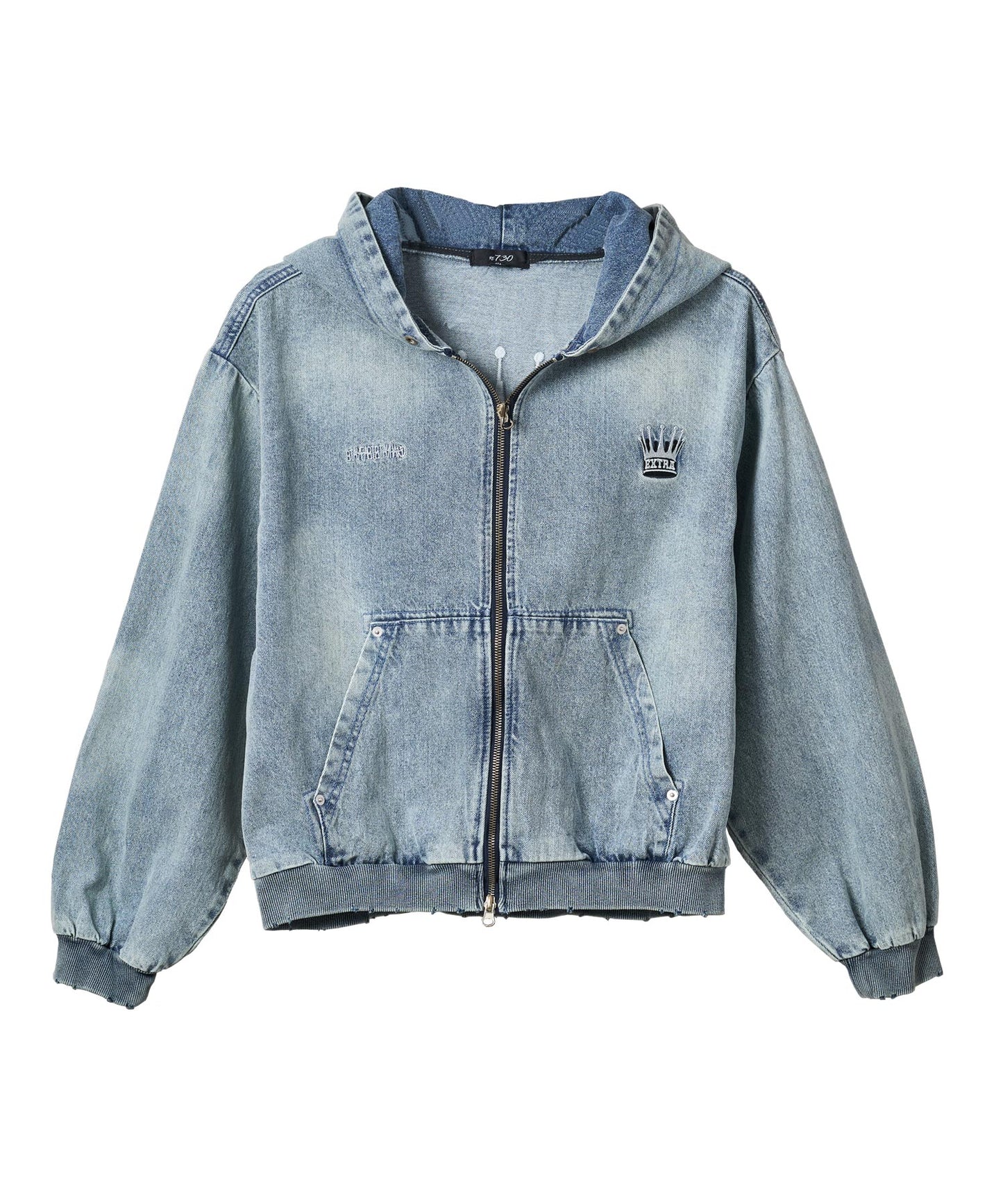 クラウン刺繡デニムZIPパーカー
