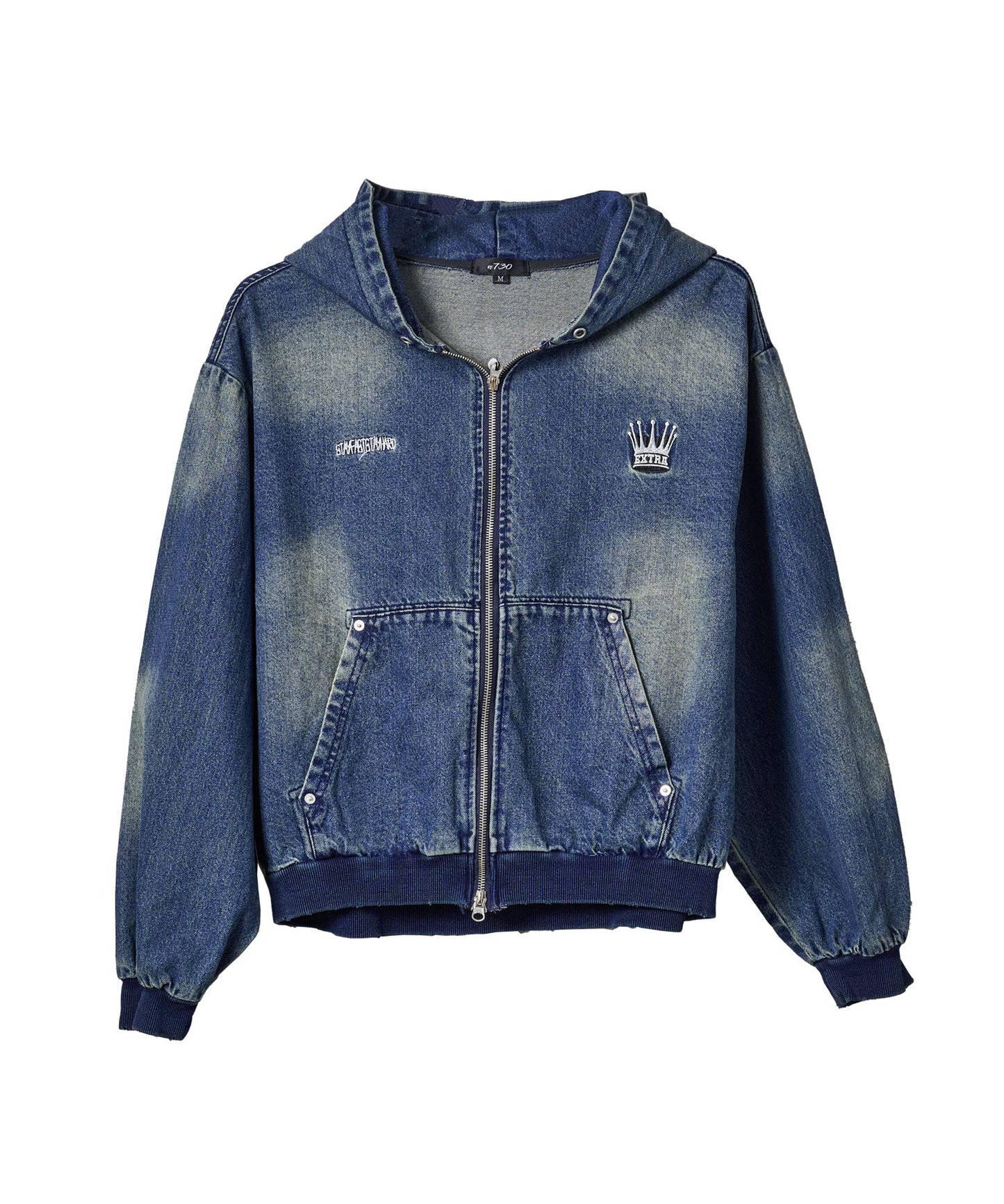 クラウン刺繡デニムZIPパーカー