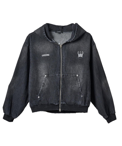 クラウン刺繡デニムZIPパーカー