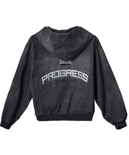 クラウン刺繡デニムZIPパーカー