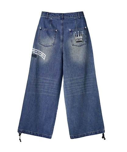 クラウン刺繍バギーパンツ