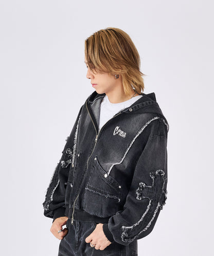 クロスフリンジZIPパーカー