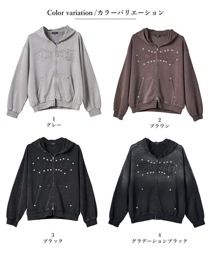 スタッズHOTFIXアップリケZIPパーカー