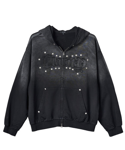 スタッズHOTFIXアップリケZIPパーカー