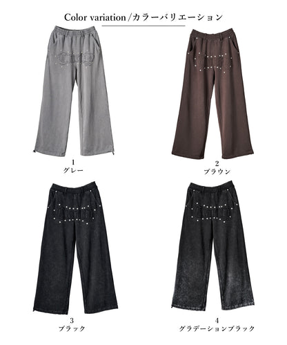 スタッズHOTFIXアップリケ刺繍パンツ