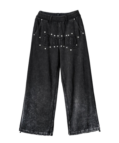 スタッズHOTFIXアップリケ刺繍パンツ