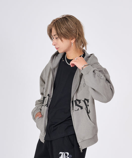カットオフアップリケZIPパーカー