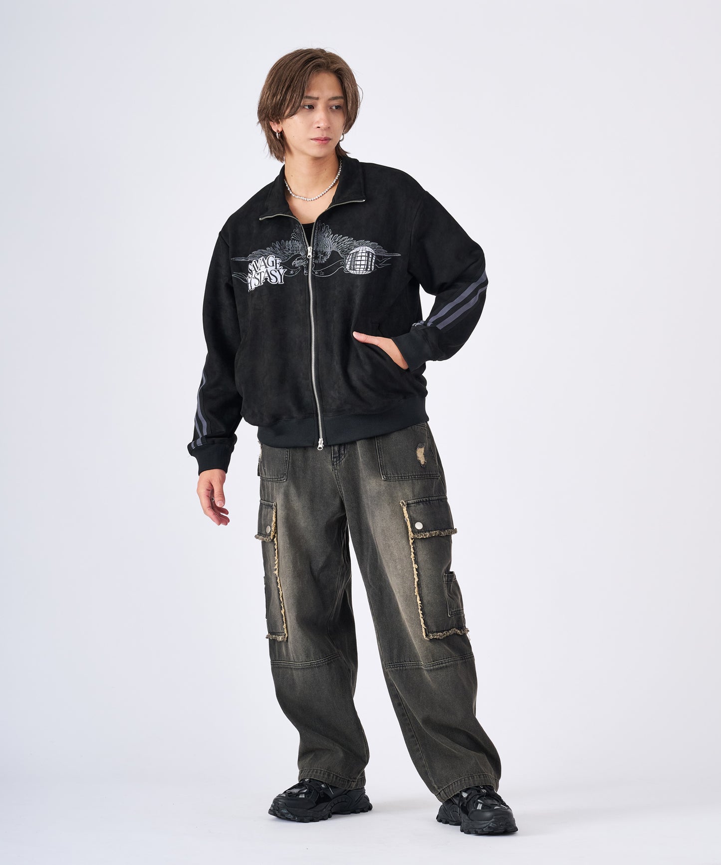 カットスエード　ジャガードライントラックジャケット