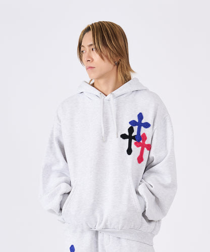 極太糸クロス刺繍パーカー