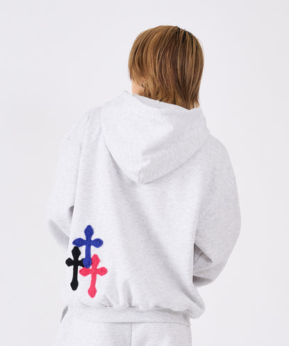 極太糸クロス刺繍パーカー