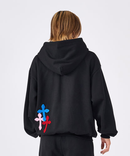 極太糸クロス刺繍パーカー