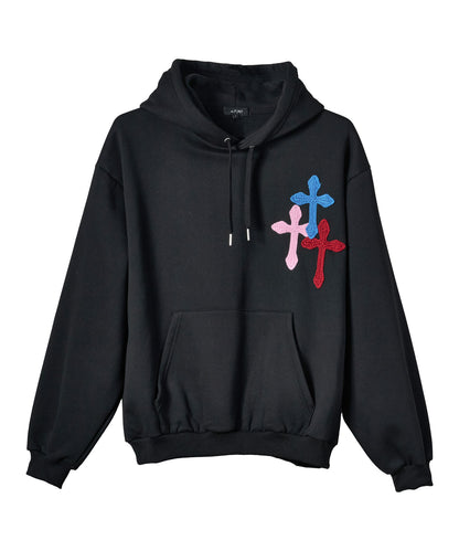 極太糸クロス刺繍パーカー